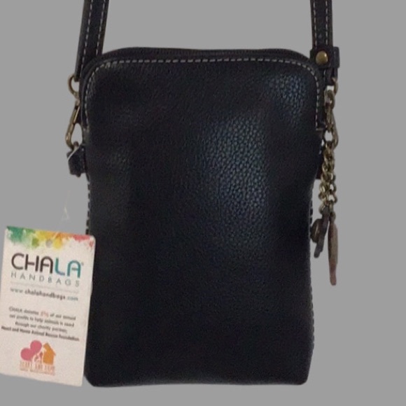 NWT CHALA Fat Cat Mini Crossbody Bag w/2 Straps, Vegan Leather, Stripes, Black - Picture 9 of 15